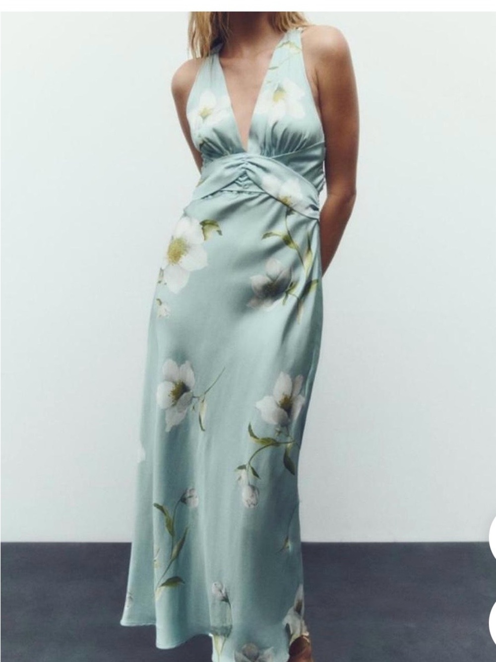 Zara Blue Floral Halter Midi Dress NWT